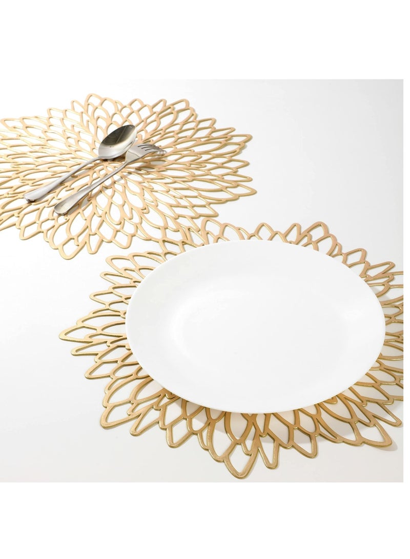 Zikra Gold Round Placemats, Set of 6 for Dinner Table Hollow-Out Vinyl Place Mats Gold Metallic Vinyl Round Placemats - Image 3