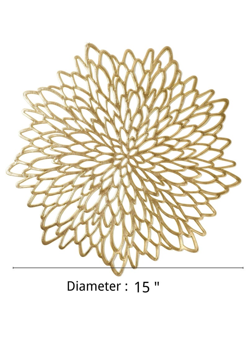 Zikra Gold Round Placemats, Set of 6 for Dinner Table Hollow-Out Vinyl Place Mats Gold Metallic Vinyl Round Placemats - Image 4