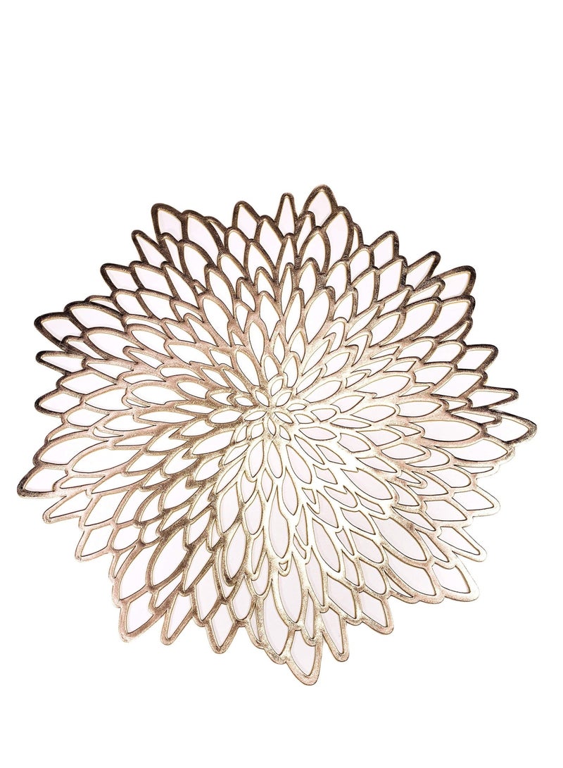 Zikra Gold Round Placemats, Set of 6 for Dinner Table Hollow-Out Vinyl Place Mats Gold Metallic Vinyl Round Placemats - Image 1