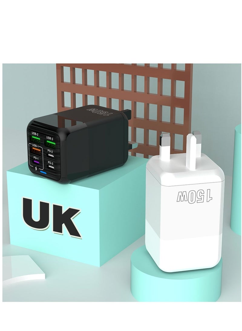 150W UK 6 Ports Multifunctional Super Fast Charging Adapter Mobile Phone Charger Travel Power Adapter Black - Image 4