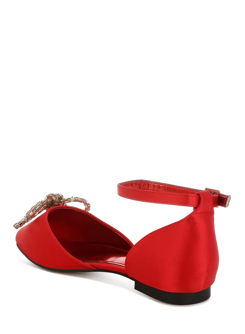 London Rag Rhinestone Detail Bow Flat Sandals in Red