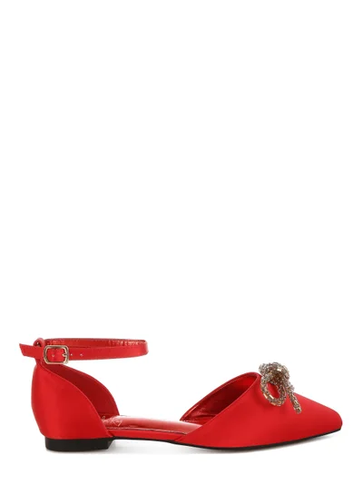 London Rag Rhinestone Detail Bow Flat Sandals in Red