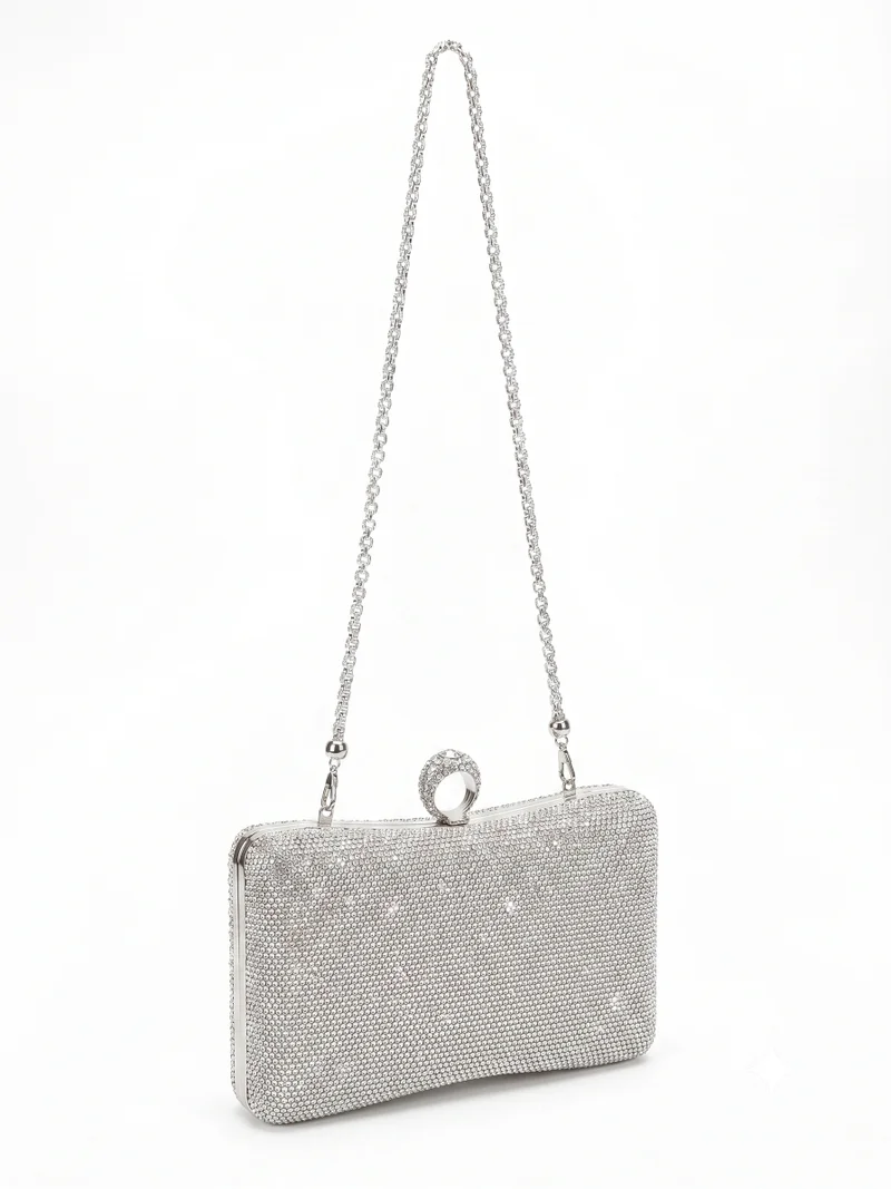 Viny Viny Women's Crystal Rhinestone Evening Clutch Bag | Sparkly Hard Shell Party Handbag with Ring Loop Clasp