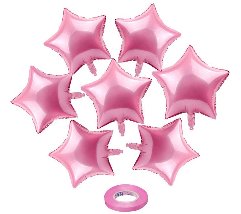 AMFIN® (Pack of 25) 9 Inch Small Star Shape Pink Foil Balloon with Ribbon for Birthday, Wedding, Anniversary, Welcome Baby Shower, Kids Party, Home Decoration - Pink - Image 1