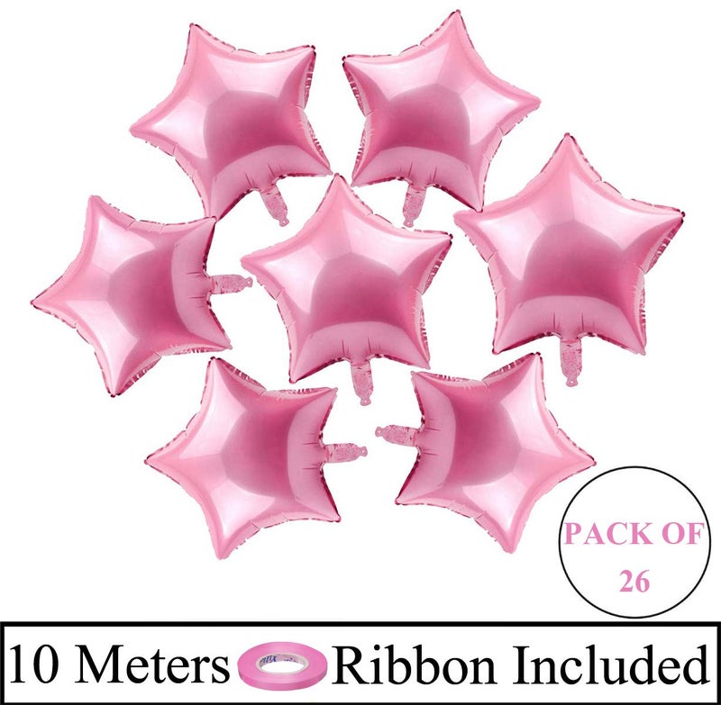 AMFIN® (Pack of 25) 9 Inch Small Star Shape Pink Foil Balloon with Ribbon for Birthday, Wedding, Anniversary, Welcome Baby Shower, Kids Party, Home Decoration - Pink - Image 2