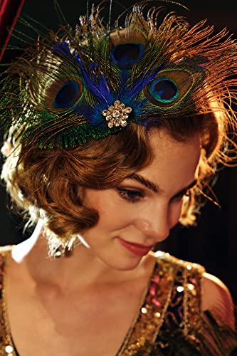 BABEYOND Peacock Feather Hair Clip, 9.8' x 6.3', Style 2, 1 Count, Adult Females, Women's, Handmade with Peacock Feathers and Rhinestones, Art Deco, Feather Shape, J-Clip, 2 Pieces - Image 4