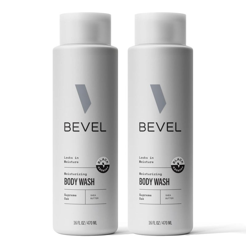 Bevel Moisturizing Body Wash for Men Supreme Oak Scent with Shea Butter Vitamin B and Coconut Oil 16 Oz Pack of 2Packaging May Vary