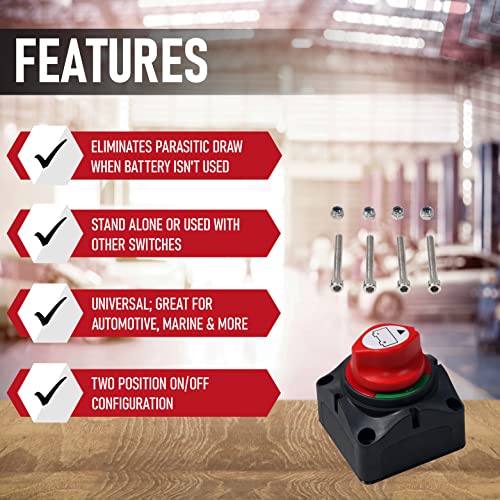 AA Ignition Master Battery Switch Kit with Screws 12-48V - Power Cut-Off Switch - Battery Isolator Disconnect for Cars, Trucks, RV, Campers, Boats - Waterproof On-Off Function Automotive, Marine - Image 2
