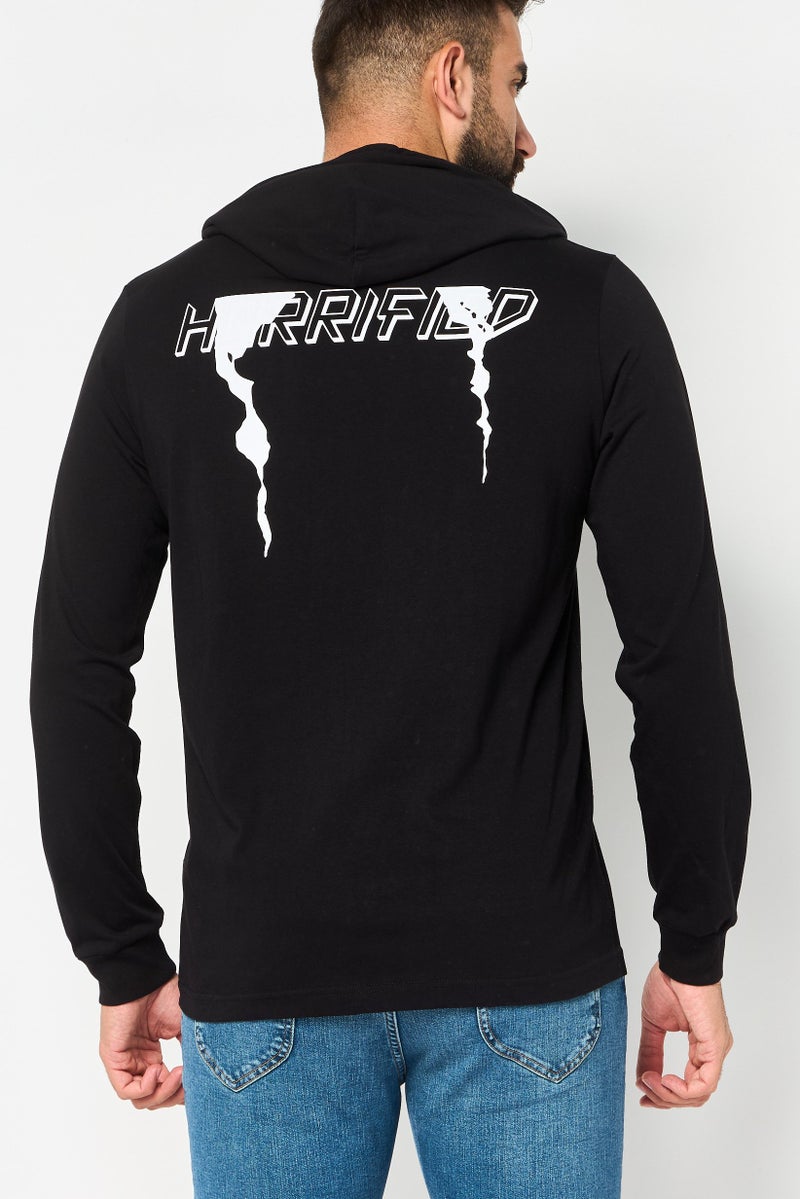 DIESEL Men Graphic Print Long Sleeve Hoodie, Black - Image 3