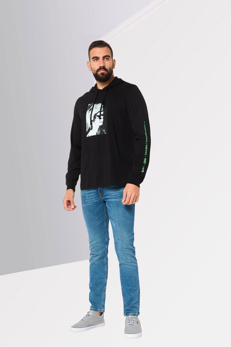 DIESEL Men Graphic Print Long Sleeve Hoodie, Black - Image 4