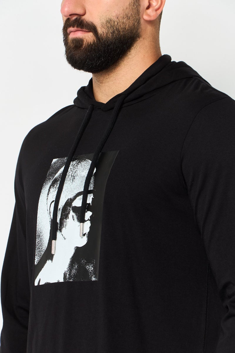 DIESEL Men Graphic Print Long Sleeve Hoodie, Black - Image 2