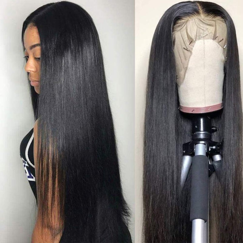 Subella 13x5 Lace Front Wigs Human Hair Pre Plucked with Baby Hair Bleached Knots 12A 180 Density Brazilian Straight Lace Front Human Hair Wigs for Black Women 16inch