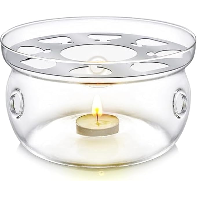 Teabloom Celebration Teapot Warmer  Standard Size 5Inch Diameter  Heatproof Borosilicate Glass Tea Warmer  Tealight Candle Included - Image 1