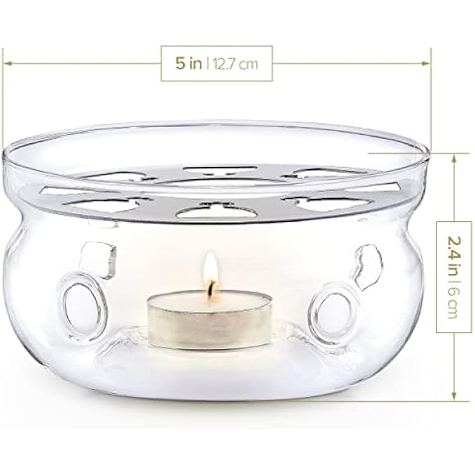 Teabloom Celebration Teapot Warmer  Standard Size 5Inch Diameter  Heatproof Borosilicate Glass Tea Warmer  Tealight Candle Included - Image 3