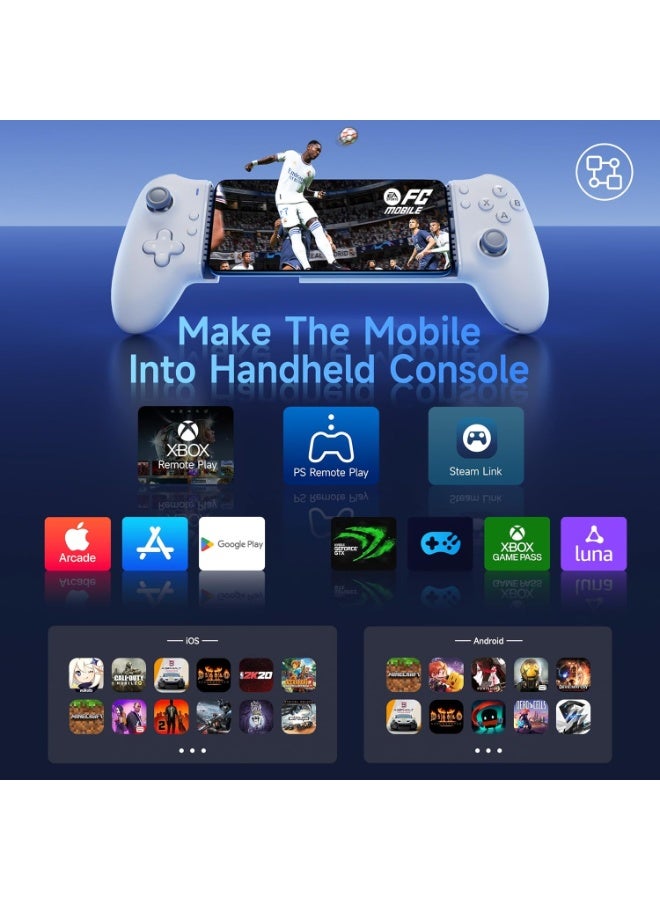 general Professional Gamepad EasySMX M15 Mobile Gaming Controller for Android/iPhone 15 Series Cloud Gaming XBOX/PS/Steam Link/Arcade/Google Play/Luna/ Game Pass with Hall Trigger/Joysticks 6-level Adjustable Vibration 2 Mappable Back Buttons Mechanical Buttons Ergonomics Grip Anti-Slip Texture 400mAh Battery Stretchable Dimension:102mm-176mm - Image 3