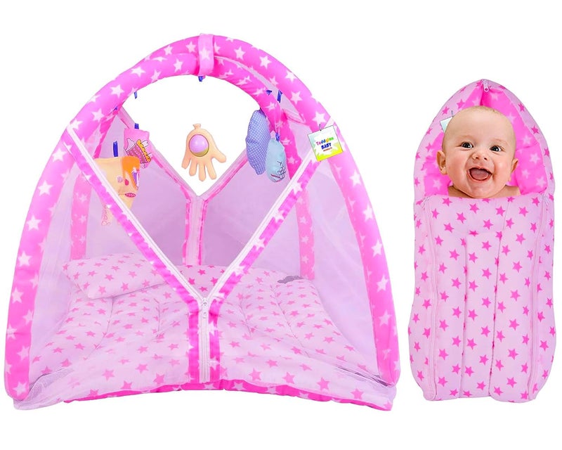 Toddylon Baby Bed New Born Baby Bedding Set Combo of Baby Mattress with Mosquito Net Sleeping Bags Cotton Beds Carry Bag Unisex Infants 06 Months 2PCS Set