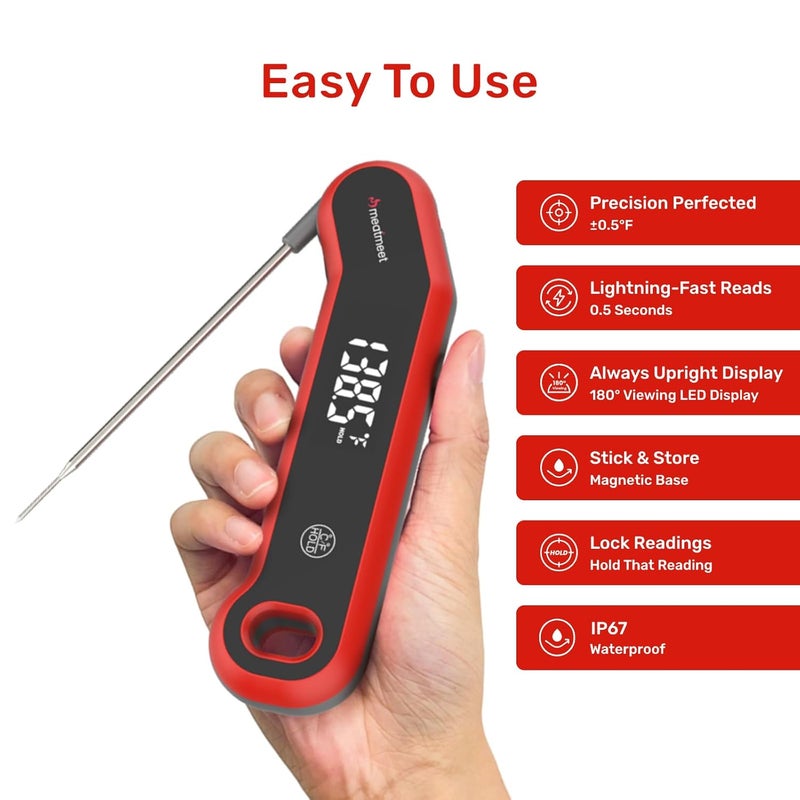 Meatmeet Digital Meat Thermometer - 0.5 Sec Instant Read Meat Thermometer Digital, Kitchen Thermometer Precise ±0.5℉, IP67 Waterproof, Large Bright LED Display, for BBQ/Grill/Cooking/Candy (S1) - Image 2