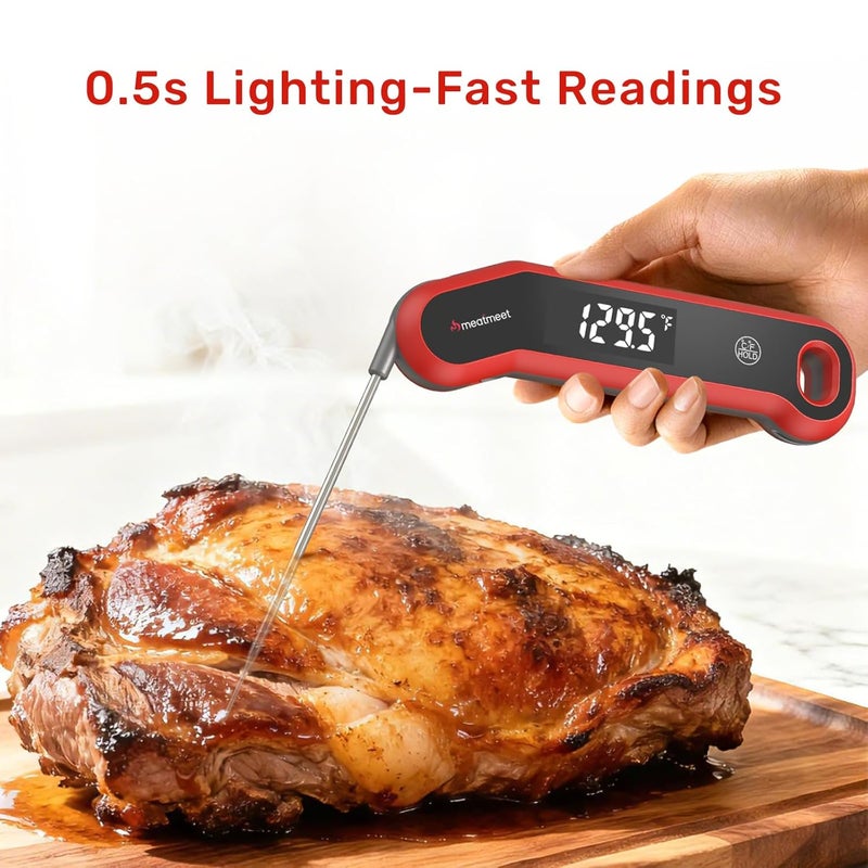 Meatmeet Digital Meat Thermometer - 0.5 Sec Instant Read Meat Thermometer Digital, Kitchen Thermometer Precise ±0.5℉, IP67 Waterproof, Large Bright LED Display, for BBQ/Grill/Cooking/Candy (S1) - Image 4