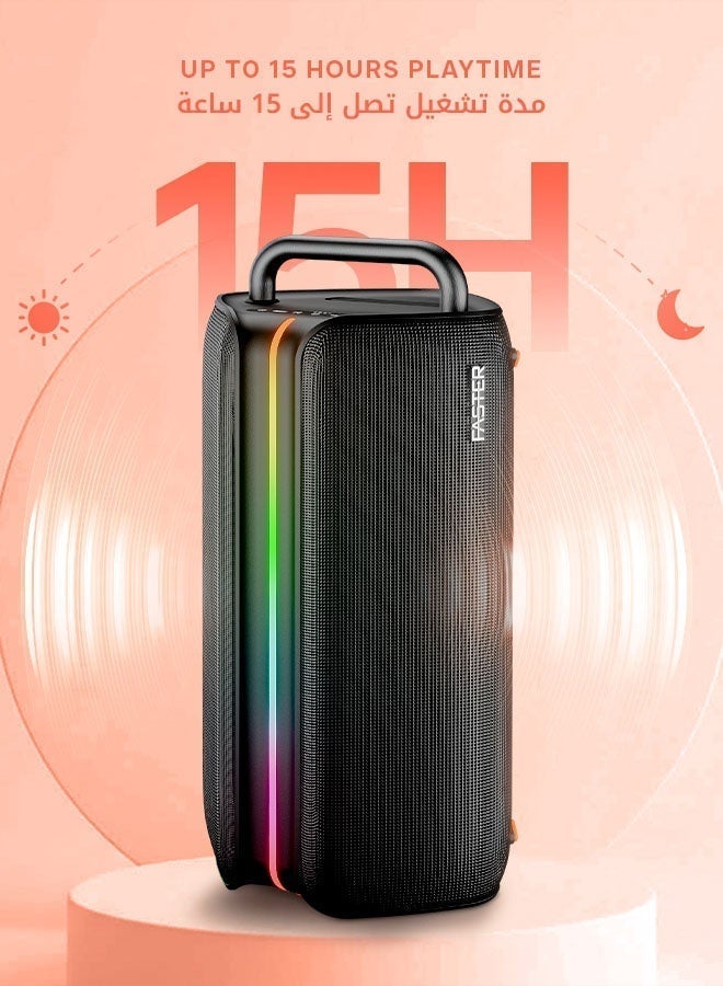 Faster X400 Portable Bluetooth Speaker 110W - Outdoor Party Speaker with Wireless Mic - Advanced Bluetooth 5.3, TWS Modes, USB, RGB Lights, Bass Adjustment, FM Radio, TF AUX Inputs - 4 Inch Dual Woofers, Fast Charging, Multifunctional Buttons - Solid Metal Build For Camping, Outdoor Travel, Beach, Pool - Image 4
