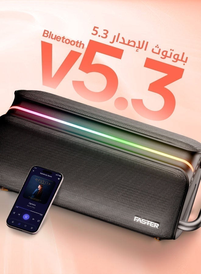 Faster X400 Portable Bluetooth Speaker 110W - Outdoor Party Speaker with Wireless Mic - Advanced Bluetooth 5.3, TWS Modes, USB, RGB Lights, Bass Adjustment, FM Radio, TF AUX Inputs - 4 Inch Dual Woofers, Fast Charging, Multifunctional Buttons - Solid Metal Build For Camping, Outdoor Travel, Beach, Pool - Image 3