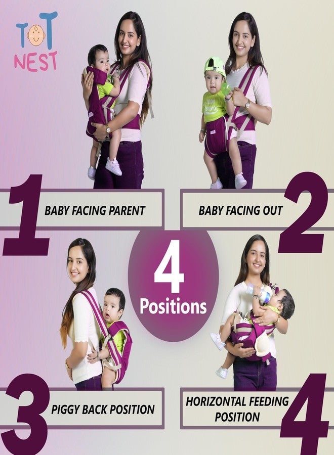 TOT NEST Elegant Baby Carrier with 4 carry positions, Max weight Up to 13 Kgs, Baby Carrier for 4 to 24 months baby, Adjustable New-born to Toddler Carrier with cushioned leg support (Purple) - Image 5