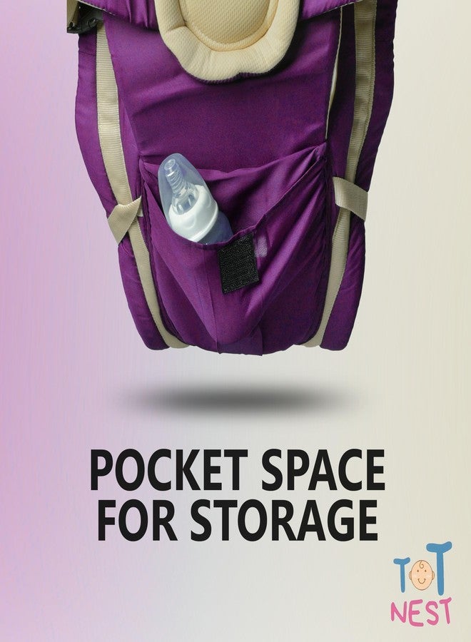 TOT NEST Elegant Baby Carrier with 4 carry positions, Max weight Up to 13 Kgs, Baby Carrier for 4 to 24 months baby, Adjustable New-born to Toddler Carrier with cushioned leg support (Purple) - Image 3