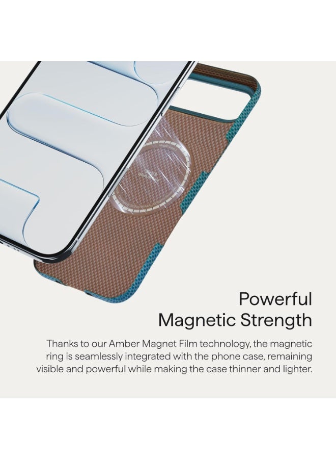 PITAKA بيتاكا لحافظة آيفون إير 6.5 بوصة، متوافقة مع ماغسيف، حافظة فائقة النحافة مع شعور لمسي بدون غلاف، ألياف أراميد 1500D منسوجة، لمحات من الذهب - أزرق شفاف - Image 2
