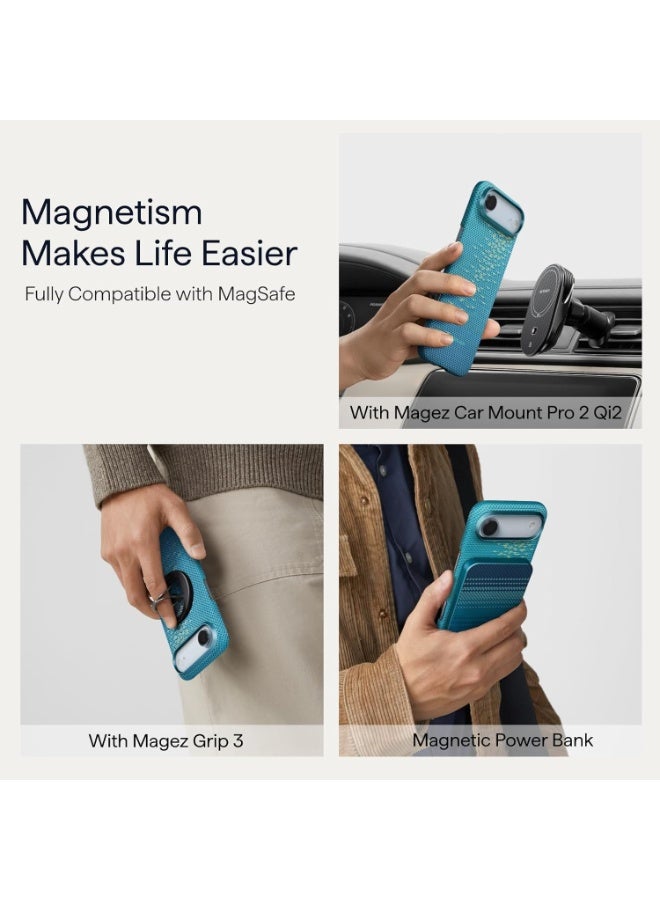 PITAKA بيتاكا لحافظة آيفون إير 6.5 بوصة، متوافقة مع ماغسيف، حافظة فائقة النحافة مع شعور لمسي بدون غلاف، ألياف أراميد 1500D منسوجة، لمحات من الذهب - أزرق شفاف - Image 4