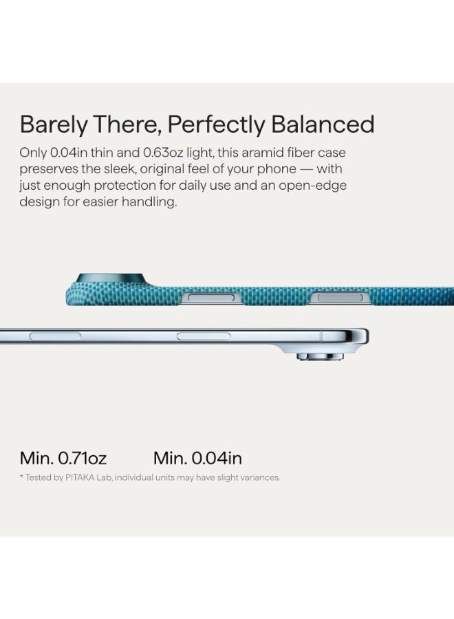 PITAKA بيتاكا لحافظة آيفون إير 6.5 بوصة، متوافقة مع ماغسيف، حافظة فائقة النحافة مع شعور لمسي بدون غلاف، ألياف أراميد 1500D منسوجة، لمحات من الذهب - أزرق شفاف - Image 5