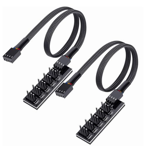 AVERZELLA 2 Pack Cooling Fan 1 to 5 Hub, All 4 Pin Cooling Fans Power Extension Cable for PC Case Internal Motherboard Fan, 5 Way Splitter Wire for ATX Computer Case, Sleeved Braided (16 inches) - Image 1