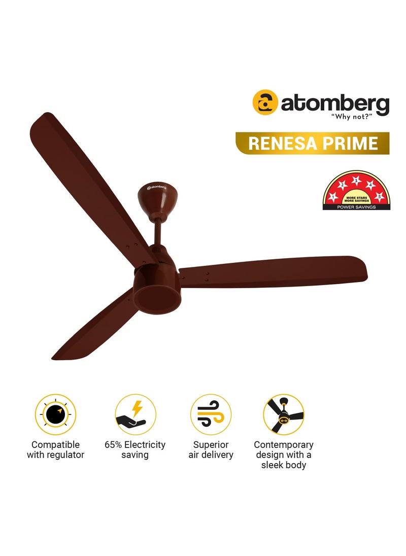 atomberg atomberg Renesa Prime 1200mm BLDC Ceiling Fan Compatible with Regulators Without Remote BEE 5 star Rated Energy Efficient Ceiling Fan High Air Delivery with LED Indicator Gloss Brown  - Image 2
