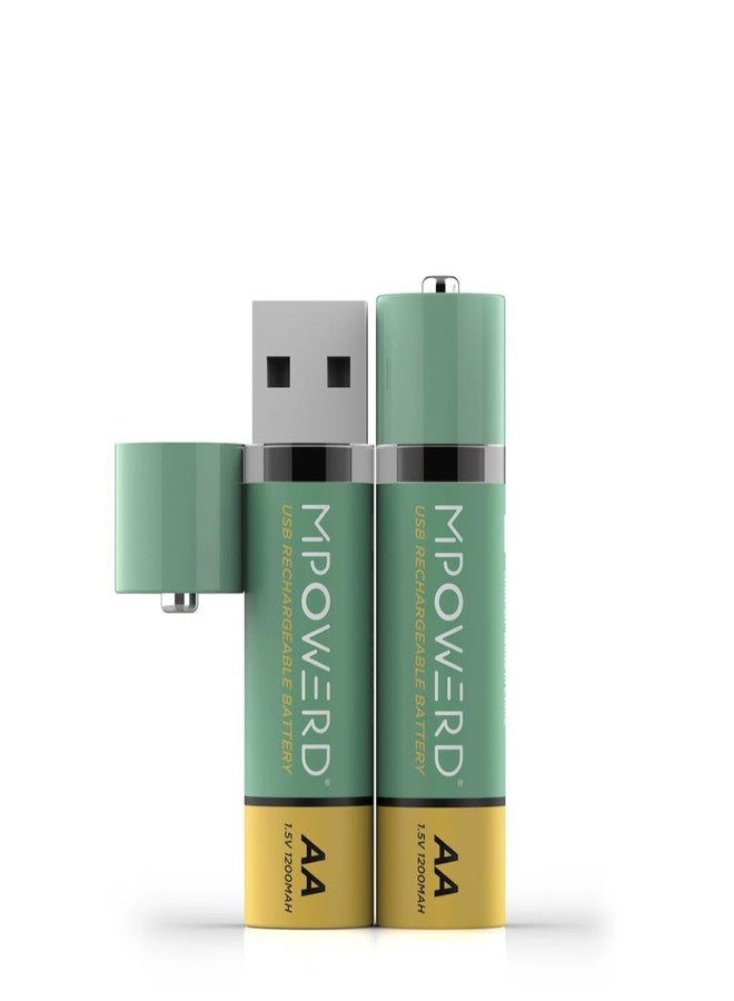 بيولايت بطاريات BioLite Viri القابلة لإعادة الشحن من نوع AA، عبوة من قطعتين، منفذ USB للشحن، سعة 1200 مللي أمبير، قابلة لإعادة الشحن حتى 1000 مرة، بديل للبطاريات القلوية - Image 1