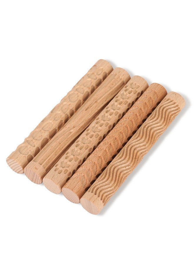 Lzttyee Set Of 5 Wooden Handle Pottery Tools Clay Modeling Pattern Rollers Kit Brown (Set Of 5) - Image 1