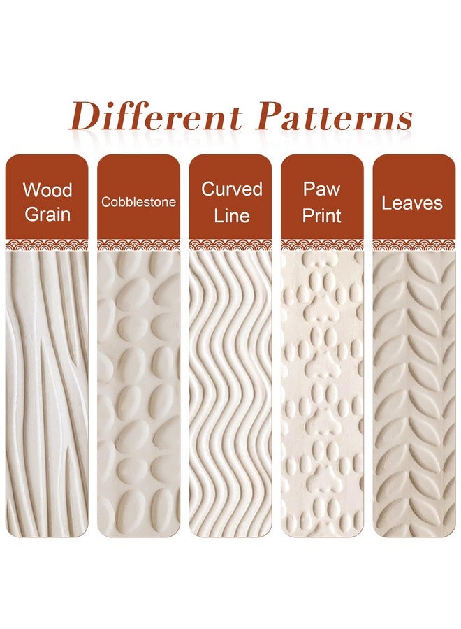 Lzttyee Set Of 5 Wooden Handle Pottery Tools Clay Modeling Pattern Rollers Kit Brown (Set Of 5) - Image 3