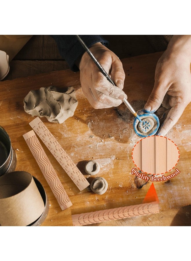 Lzttyee Set Of 5 Wooden Handle Pottery Tools Clay Modeling Pattern Rollers Kit Brown (Set Of 5) - Image 5