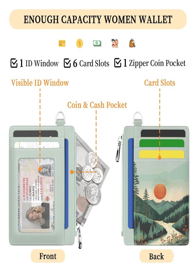 محفظة هانسينير النحيفة للنساء، حامل بطاقات ائتمان، مزودة بتقنية RFID، حافظة بطاقات صغيرة، جيب أمامي، جلد صناعي، رفيعة، سحاب للسفر، نافذة للعملات المعدنية والنقدية وبطاقة الهوية، محفظة للبنات، هدية مثالية، لون أخضر جبلي. - Image 5