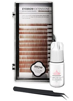 Eyebrow Extensions Kit With 1 X Trays Of Mink Eyebrows In Blonde;Light Brown Comes On Mixed Length Trays 58 Mm Mix, Eyebrow Extension Glue Clear & Extension Tweezers (Light Brown, Black Tweezer)