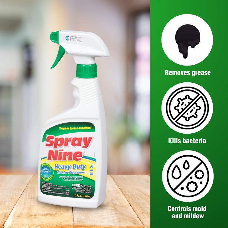 Spray Nine 26825 Heavy Duty Cleaner, Degreaser & Disinfectant for Kitchens, Bathrooms, Yard Equipment, Automotive & Industrial 22 Fl Oz. (Pack of 1) - Image 3