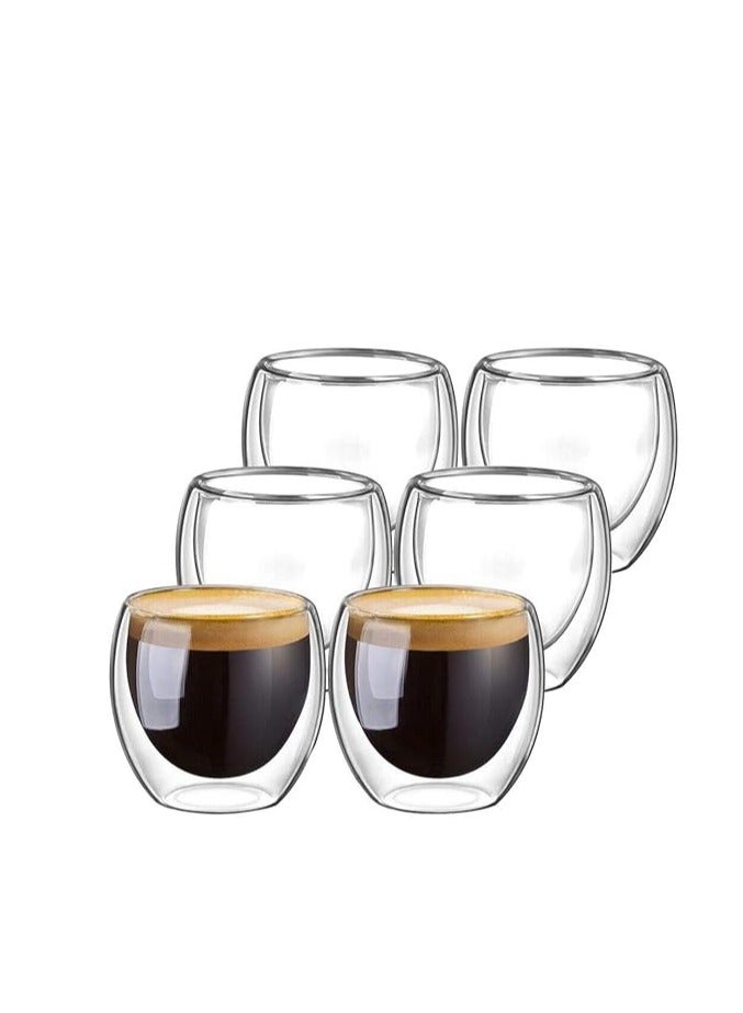 Home zone Double Walled Glasses Set of 6 for Espresso Coffee Turkish Tea 80ml Durable Heat Resistant Cups for Everyday Use Home and Outdoor - Image 1