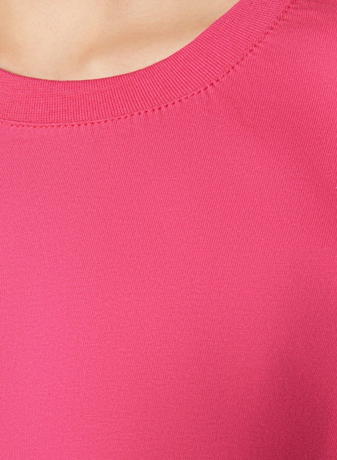 trendyol Premium Fuchsia Relaxed Pattern 100% Cotton Crop Knit T-Shirt  - Image 5