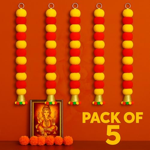 True Decor 30 Inches Artificial Marigold Flowers for Decoration Flower Garland for Decoration Diwali Decor Items Pack of 5 - Image 2