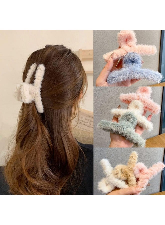 GODFLY Multi-Color Hair Claw Clips for Women | Plush & Soft Winter Hair Clips | Stylish & Durable | Ideal for Parties & Daily Use(6PCS-Long Furry Butterfly) - Image 4