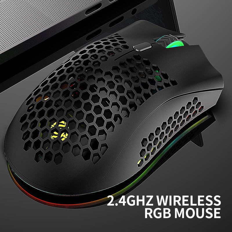 2.4G لاسلكي للالعاب قابلة للشحن مع تأثير ضوء RGB 3 معدلات DPI قابلة للتعديل تصميم سلبي شبيه بالعسل باللون الوردي - Image 5