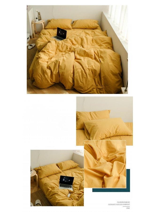 طقم مكون من 4 قطع من القطن النقي بلون موحد بأسلوب مينماليستي بحجم كينغ 220x240 سم - Image 2