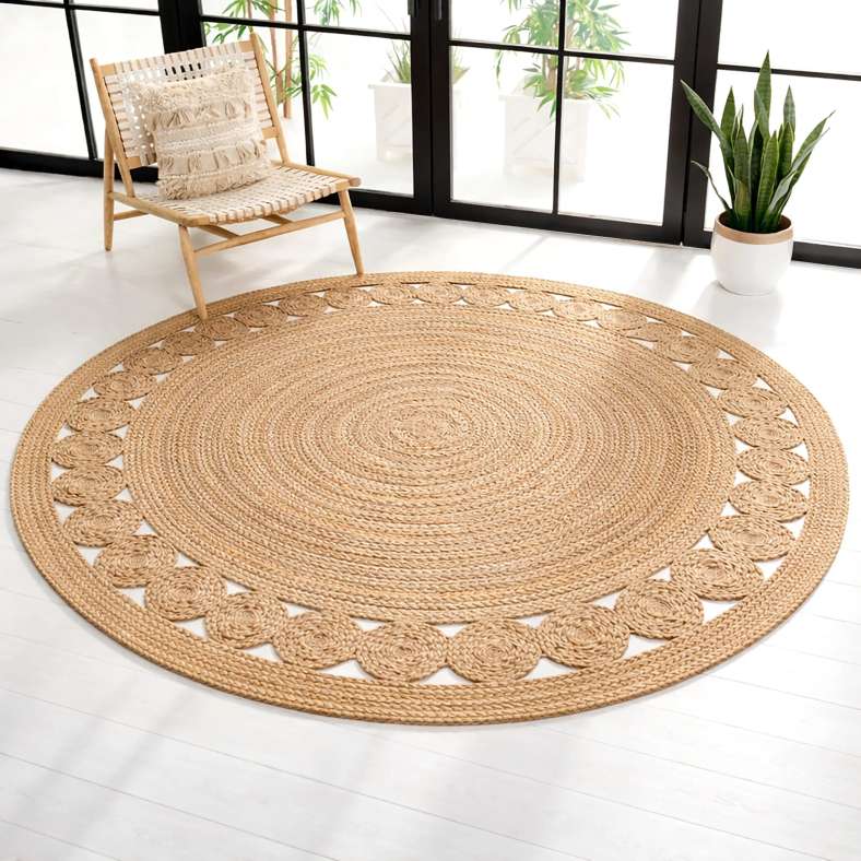Pan Home سجادة موسن الدائرية المصنوعة يدويًا من الجوت 120 سم - طبيعية - Image 1