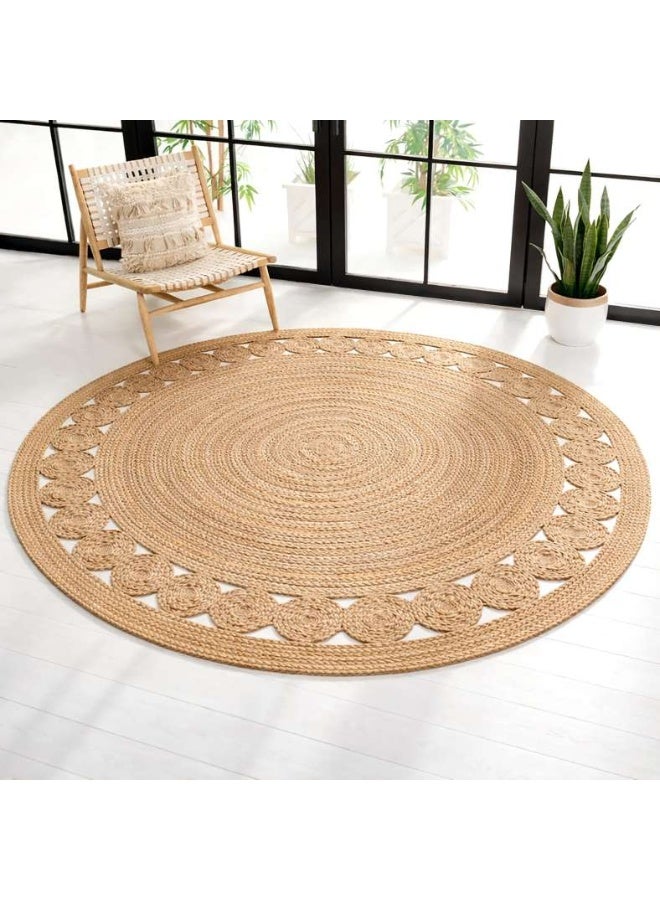 Pan Home سجادة موسن الدائرية المصنوعة يدويًا من الجوت 120 سم - طبيعية - Image 1