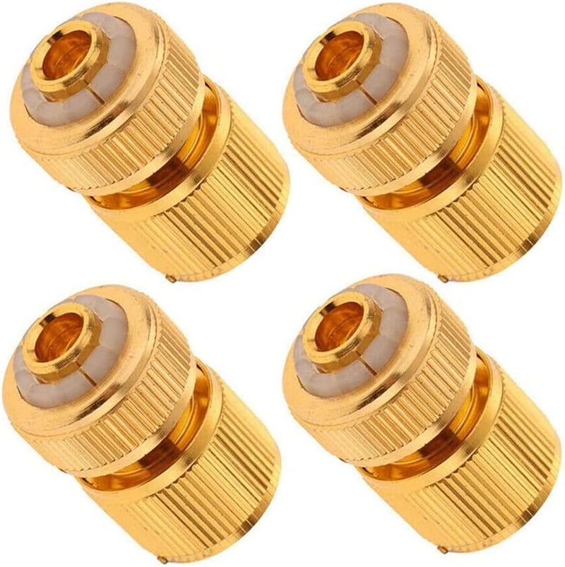 ELECDON Hose Connector, 4Pcs Brass 1/2 Inch Garden Hose Connector Garden Watering Water Tap Hose Adaptor Fitting - Image 1