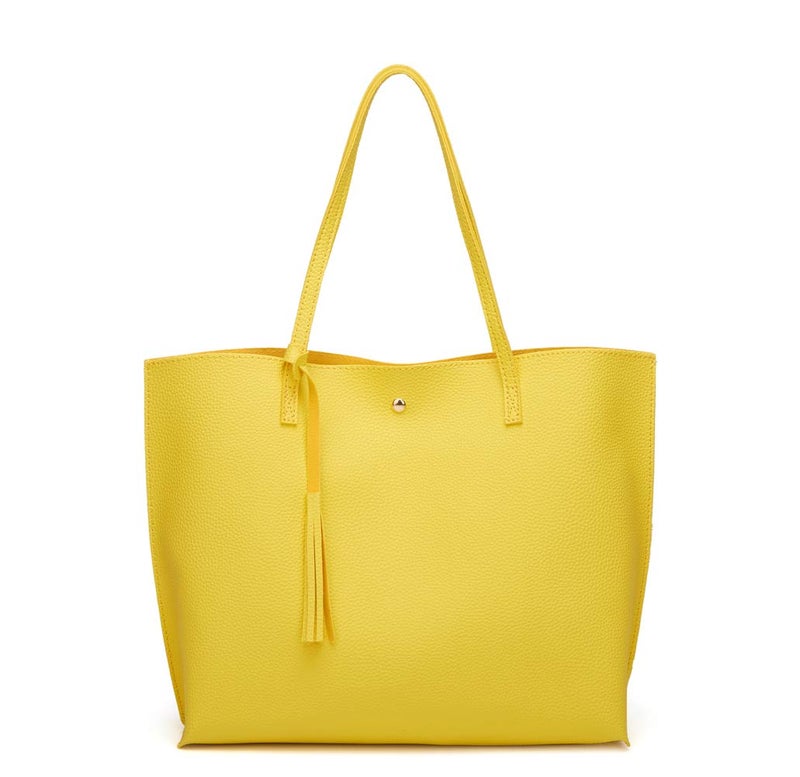 Dreubea Women's Soft Faux Leather Tote Shoulder Bag from, Big Capacity Tassel Handbag Yellow - Image 1