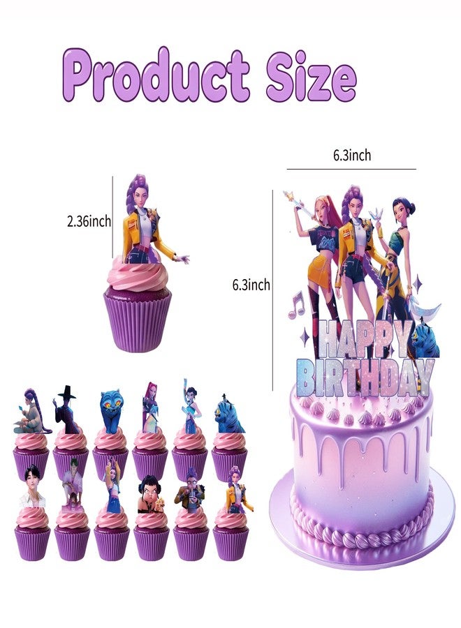 LMHRZH Demon Movie Hunters Birthday Cake Topper, Cute Cake Decorations Include 1Pcs Happy Birthday Cake Topper and 24Pcs Cupcake Topper for Cartoon Party Decorations - Image 4
