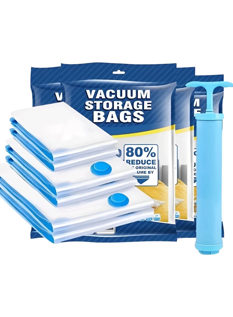 Genzy Vacuum Compression Storage Bags, 5 Pack Vacuum Bags (2L+2M+1J) with free Hand Pump, Vacuum Seal Bag for Clothes, Bedding, Blankets, Pillows, Seasonal Storage for Home & Travelling - Image 1